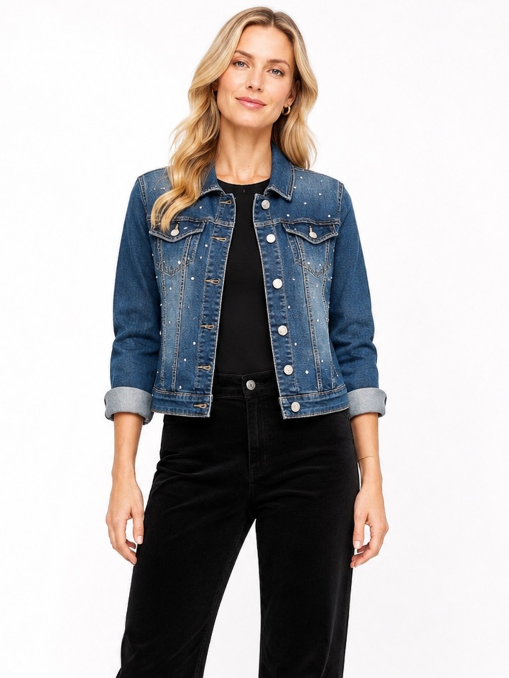 Michael Tyler Blue Denim Jean Jacket with Rhinestones Size M